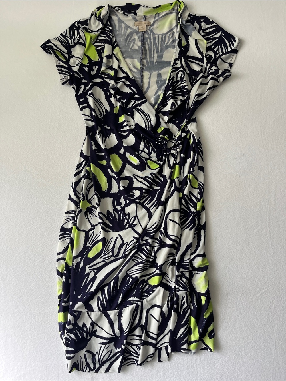 jonathan martin Navy, Lime & White Floral Faux Wrap Dress